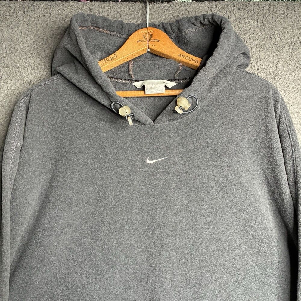 Vtg Y2K Nike Center Swoosh Gray Tag Pullover Fleece Hoodie Mens XL Double Sided
